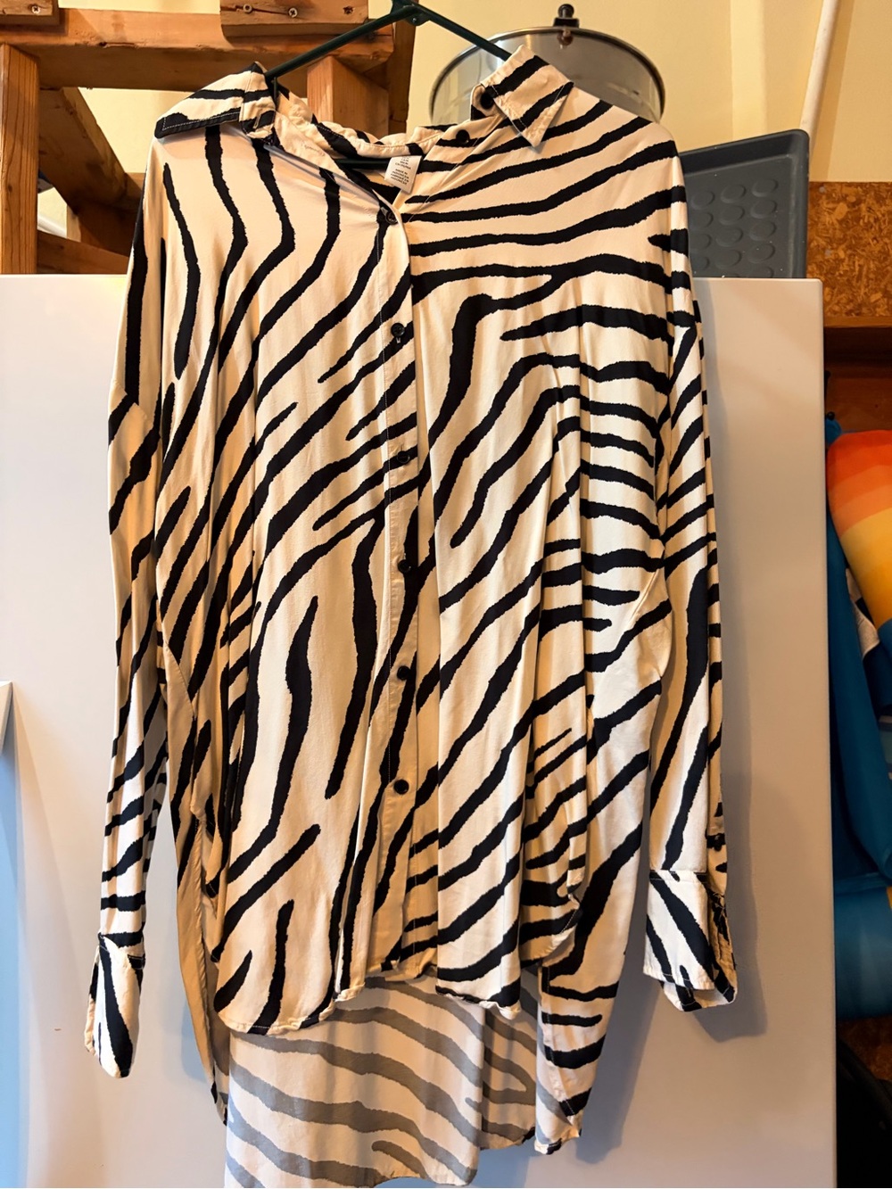 H&M Black & Cream Zebra-Print Button Down Shirt